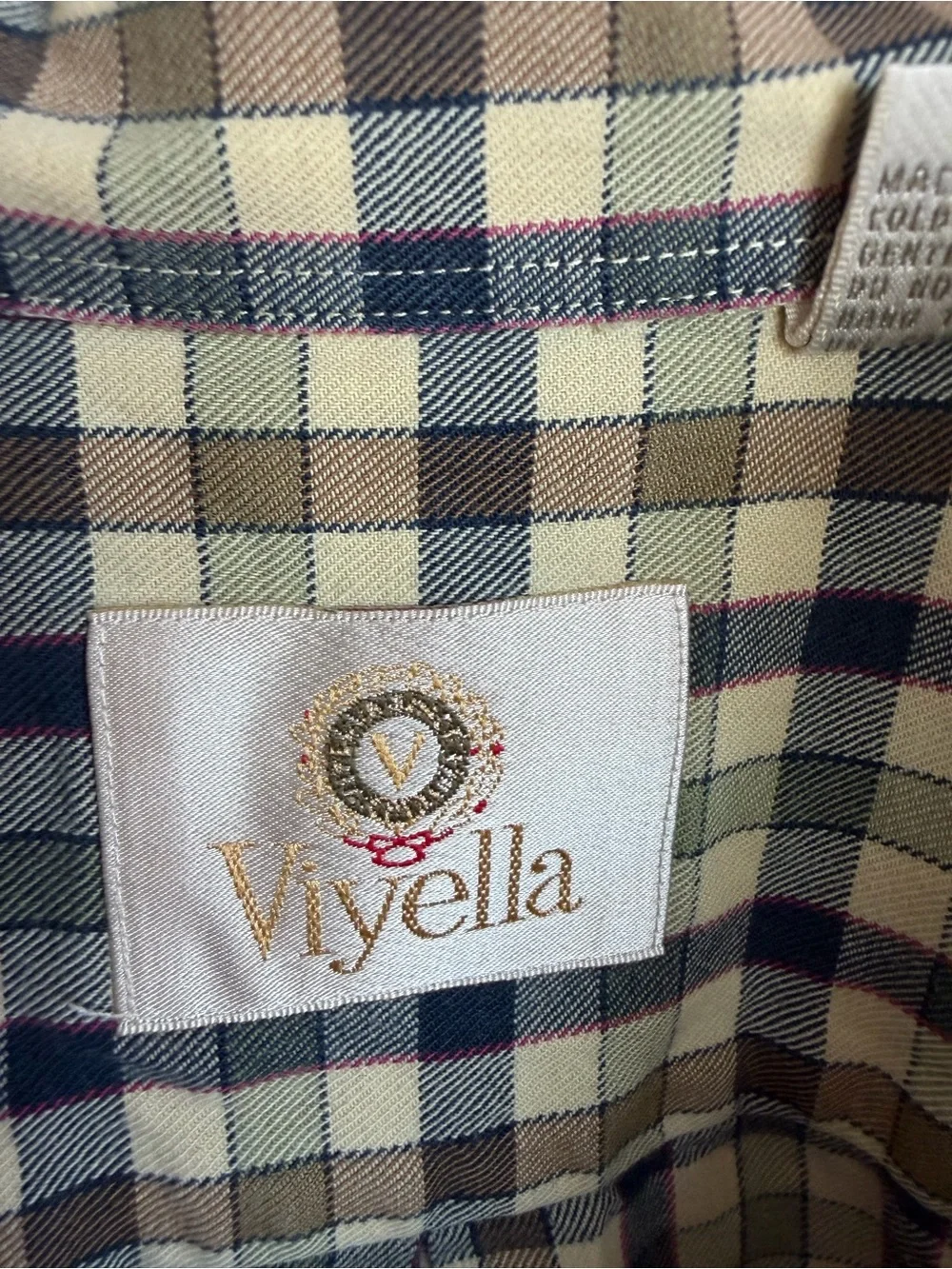 Viyella Vintage Cotton Wool Plaid Button Down Shirt Size L Green Brown Mens - Picture 2 of 13